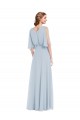 Half Sleeves V-Neck Soft Chiffon Sea Glass Long Evening Dress Canada for Sale