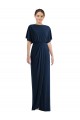 Short Sleeves Bateau Neck Spandex Dark Navy Long Semi Formal Evening Dress Canada for Sale