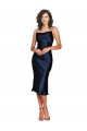 Sleeveless Cowl Neck Silky Satin Dark Navy Cocktail Length Formal Evening Dress Canada for Sale