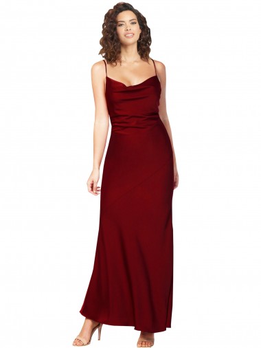 Sleeveless Cowl Neck Silky Satin Burgundy Long Black Tie Evening Dress Canada for Sale