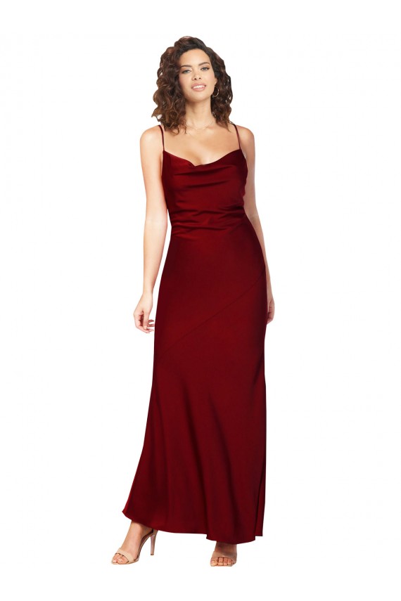 Sleeveless Cowl Neck Silky Satin Burgundy Long Black Tie Evening Dress Canada for Sale
