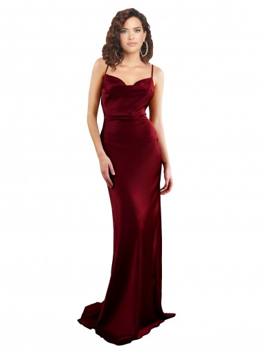 Sleeveless Cowl Neck Silky Satin Burgundy Long Formal Evening Dress Canada for Sale