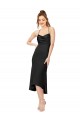 Sleeveless Cowl Neck Silky Satin Black Midi Length High Low Evening Dress Canada for Sale