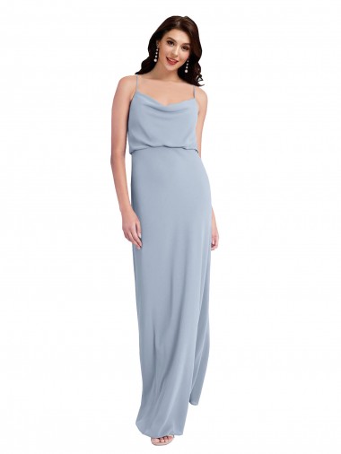 Sleeveless Cowl Neck Stretch Crepe Smoke Blue Long Formal Evening Dress Canada for Sale