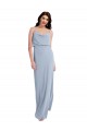 Sleeveless Cowl Neck Stretch Crepe Smoke Blue Long Formal Evening Dress Canada for Sale