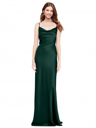Sleeveless Cowl Neck Stretch Satin Hunter Long Black Tie Evening Dress Canada for Sale