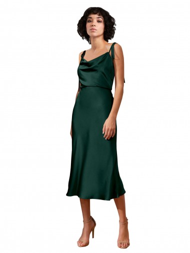 Sleeveless Cowl Neck Stretch Satin Hunter Midi Length Black Tie Evening Dress Canada for Sale