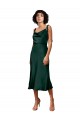 Sleeveless Cowl Neck Stretch Satin Hunter Midi Length Black Tie Evening Dress Canada for Sale