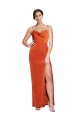 Sleeveless Cowl Neck Stretch Satin Rust Sweep Train Formal Evening Dress Canada for Sale