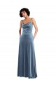 Sleeveless Cowl Neck Stretch Velvet Dusty Blue Long Semi Formal Evening Dress Canada for Sale