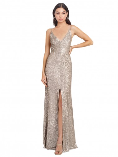 Sleeveless High Neck Sequin & Sparkling Sequin Silver Long Formal Evening Dress Canada for Sale