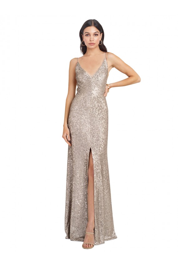 Sleeveless High Neck Sequin & Sparkling Sequin Silver Long Formal Evening Dress Canada for Sale