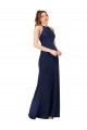 Sleeveless High Neck Silky Satin Sapphire Sheath Long Formal Evening Dress Canada for Sale