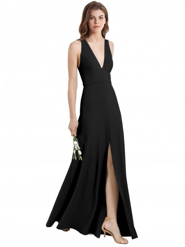 Sleeveless High Neck Stretch Crepe Black Sheath Long Formal Evening Dress Canada for Sale