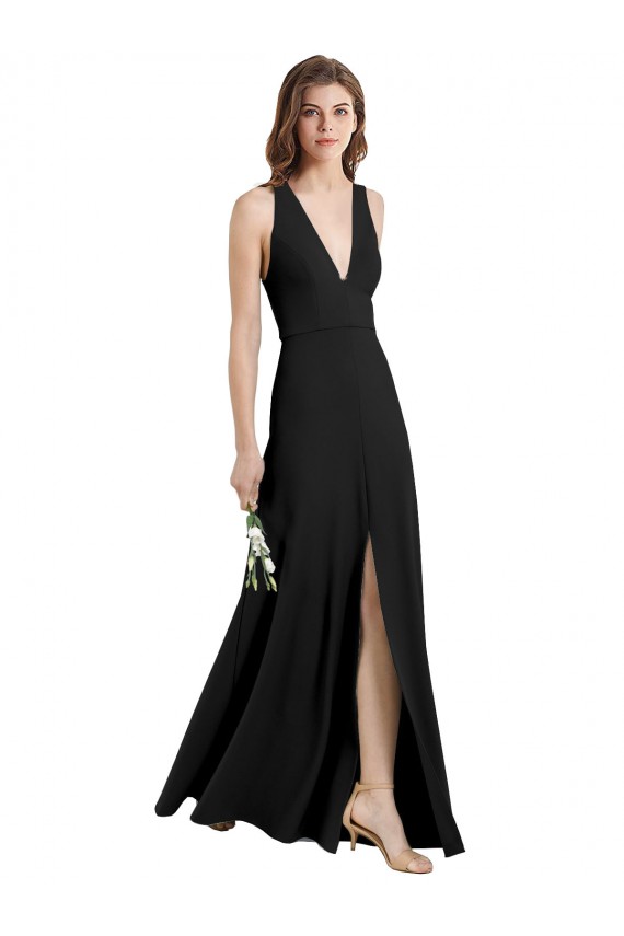 Sleeveless High Neck Stretch Crepe Black Sheath Long Formal Evening Dress Canada for Sale
