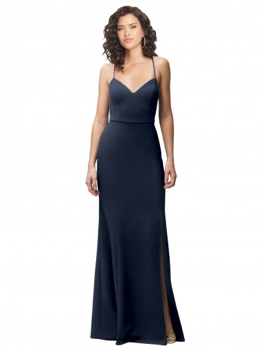 Sleeveless High Neck Stretch Crepe Dark Navy Long Formal Evening Dress Canada for Sale
