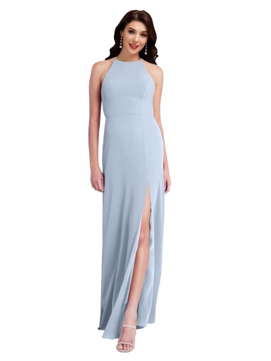 Sleeveless High Neck Stretch Crepe Light Sky Blue Sheath Long Formal Evening Dress Canada for Sale