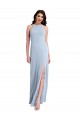 Sleeveless High Neck Stretch Crepe Light Sky Blue Sheath Long Formal Evening Dress Canada for Sale