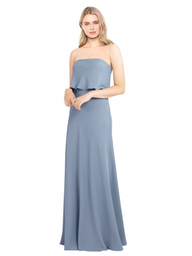 Sleeveless High Neck Stretch Crepe Smoke Blue Long Formal Dress Canada for Sale