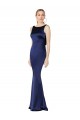 Sleeveless High Neck Stretch Satin Dark Navy Long Formal Evening Dress Canada for Sale