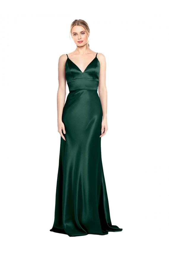 Sleeveless High Neck Stretch Satin Hunter Long Formal Evening Dress Canada for Sale