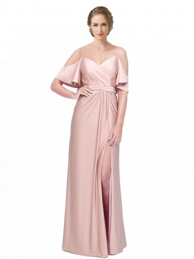 Cold Shoulder Off the Shoulder Silky Satin Long Formal Evening Dress Canada for Sale