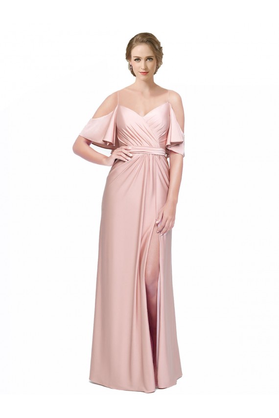 Cold Shoulder Off the Shoulder Silky Satin Long Formal Evening Dress Canada for Sale