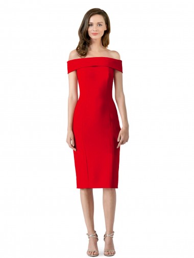 Sleeveless Off the Shoulder Stretch Crepe Red Cocktail Length Formal Evening Dress Canada for Sale