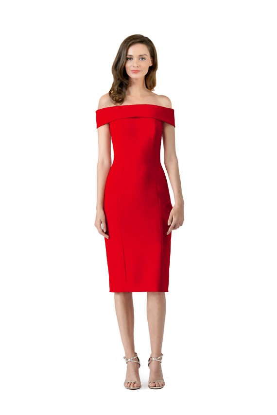 Sleeveless Off the Shoulder Stretch Crepe Red Cocktail Length Formal Evening Dress Canada for Sale