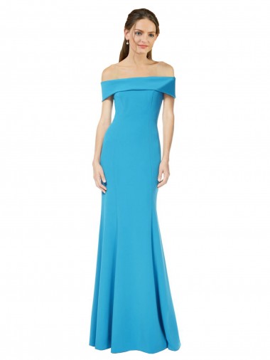 Sleeveless Off the Shoulder Stretch Crepe Peacock Blue Long Formal Dress Canada for Sale