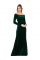 Long Sleeves Off the Shoulder Stretch Velvet Dark Green Long Formal Evening Dress Canada for Sale