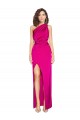 Sleeveless One Shoulder Silky Satin Fuchsia Long Formal Evening Dress Canada for Sale
