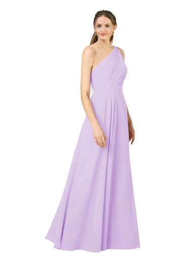 Sleeveless One Shoulder Soft Chiffon Lilac Long Formal Evening Dress Canada for Sale