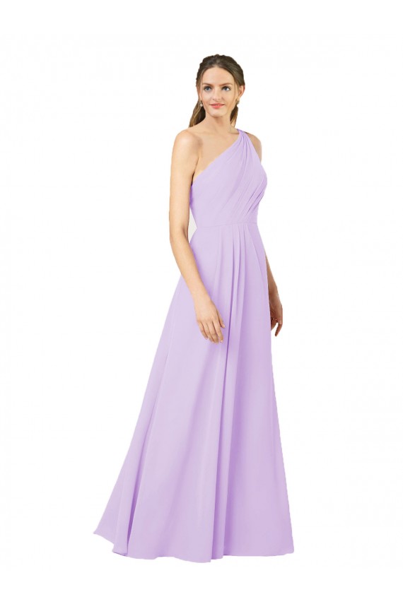 Sleeveless One Shoulder Soft Chiffon Lilac Long Formal Evening Dress Canada for Sale