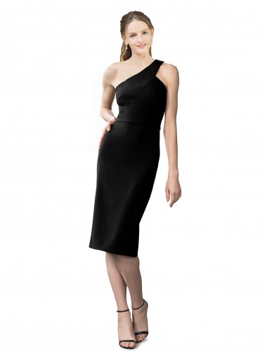 Sleeveless One Shoulder Stretch Crepe Black Cocktail Length Formal Evening Dress Canada for Sale