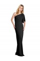 Flutter Sleeves One Shoulder Stretch Crepe Black Long Formal Evening Dress Canada for Sale