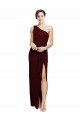 Sleeveless One Shoulder Stretch Crepe Burgundy Gold Long Black Tie Evening Dress Canada for Sale