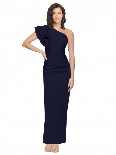 Sleeveless One Shoulder Stretch Crepe Dark Navy Sheath Long Formal Evening Dress Canada for Sale