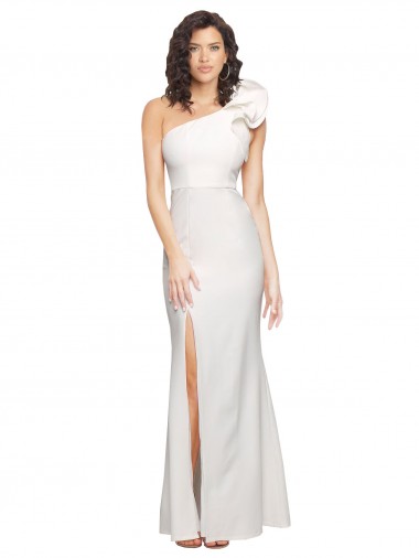 Sleeveless One Shoulder Stretch Crepe Ivory Long Formal Evening Dress Canada for Sale