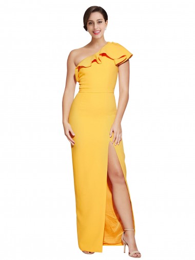 Sleeveless One Shoulder Stretch Crepe Saffron Long Formal Evening Dress Canada for Sale