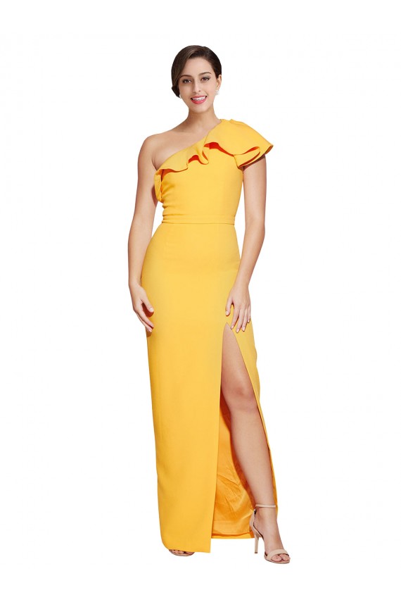 Sleeveless One Shoulder Stretch Crepe Saffron Long Formal Evening Dress Canada for Sale