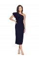 Sleeveless One Shoulder Stretch Crepe Dark Navy Midi Length Formal Evening Dress Canada for Sale