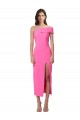 Sleeveless One Shoulder Stretch Crepe Fuchsia Midi Length Formal Evening Dress Canada for Sale