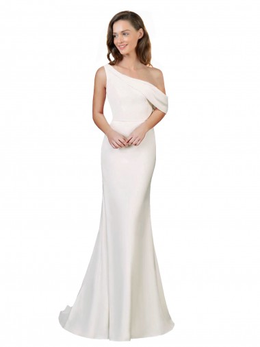 Sleeveless One Shoulder Stretch Crepe Ivory Sweep Train Formal Evening Dress Canada for Sale