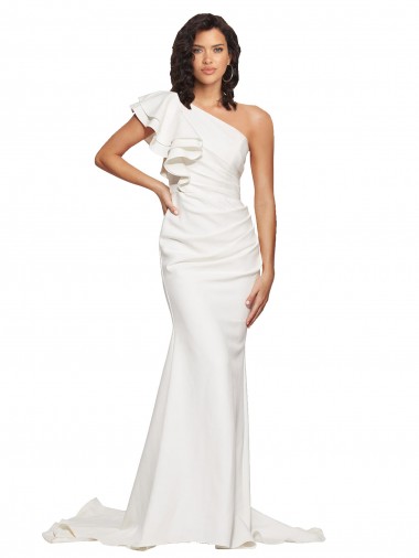 Sleeveless One Shoulder Stretch Crepe Ivory Sweep Train Semi Formal Evening Dress Canada for Sale