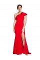 Sleeveless One Shoulder Stretch Crepe Red Sweep Train Semi Formal Evening Dress Canada for Sale