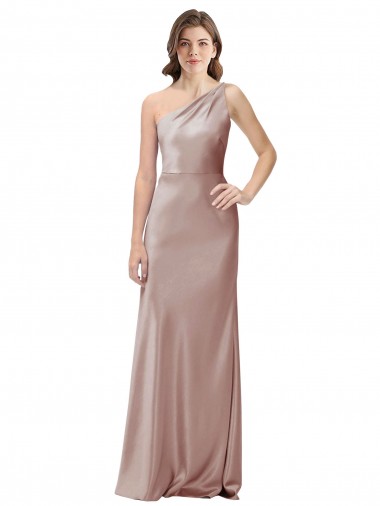 Sleeveless One Shoulder Stretch Satin Dusty Pink Long Formal Evening Dress Canada for Sale