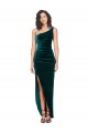 Sleeveless One Shoulder Stretch Velvet Dark Green Long High Low Evening Dress Canada for Sale