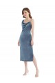 Sleeveless One Shoulder Stretch Velvet Dusty Blue Long Semi Formal Evening Dress Canada for Sale