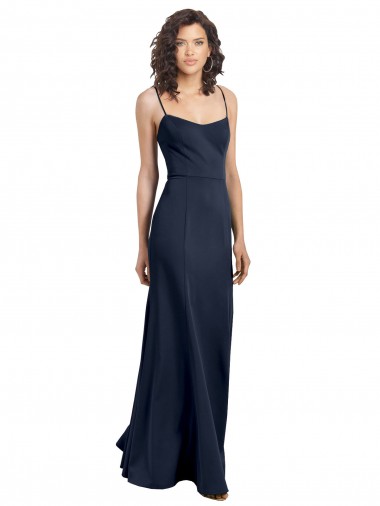 Sleeveless Scoop Neck Stretch Crepe Dark Navy Long Formal Dress Canada for Sale